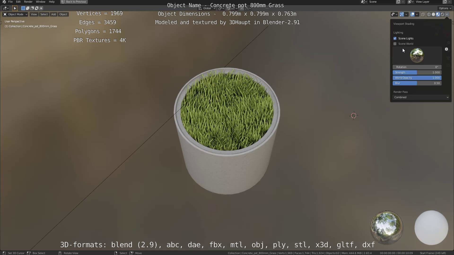 Concrete Pipe Pots with Grass 3D Model Collection_26