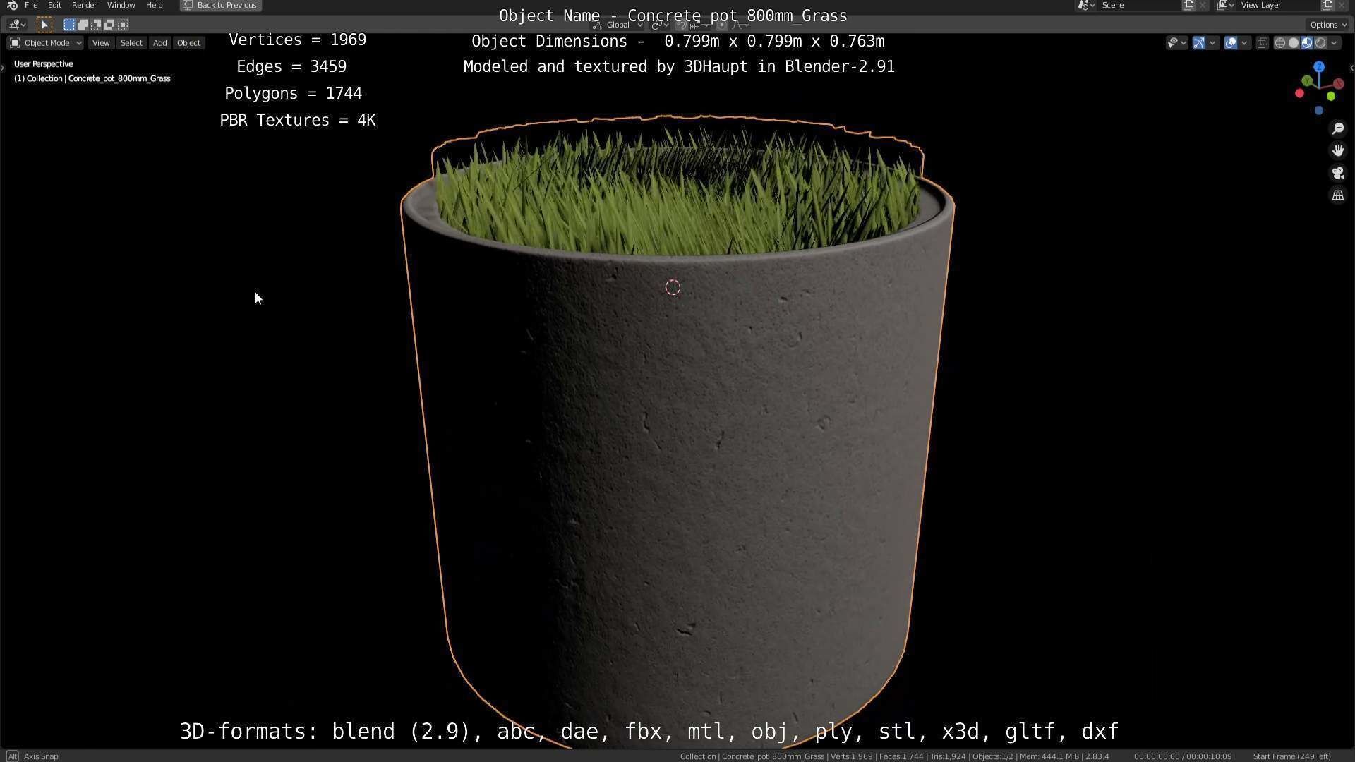 Concrete Pipe Pots with Grass 3D Model Collection_11