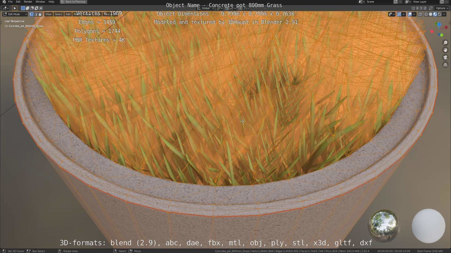 Concrete Pipe Pots with Grass 3D Model Collection_22