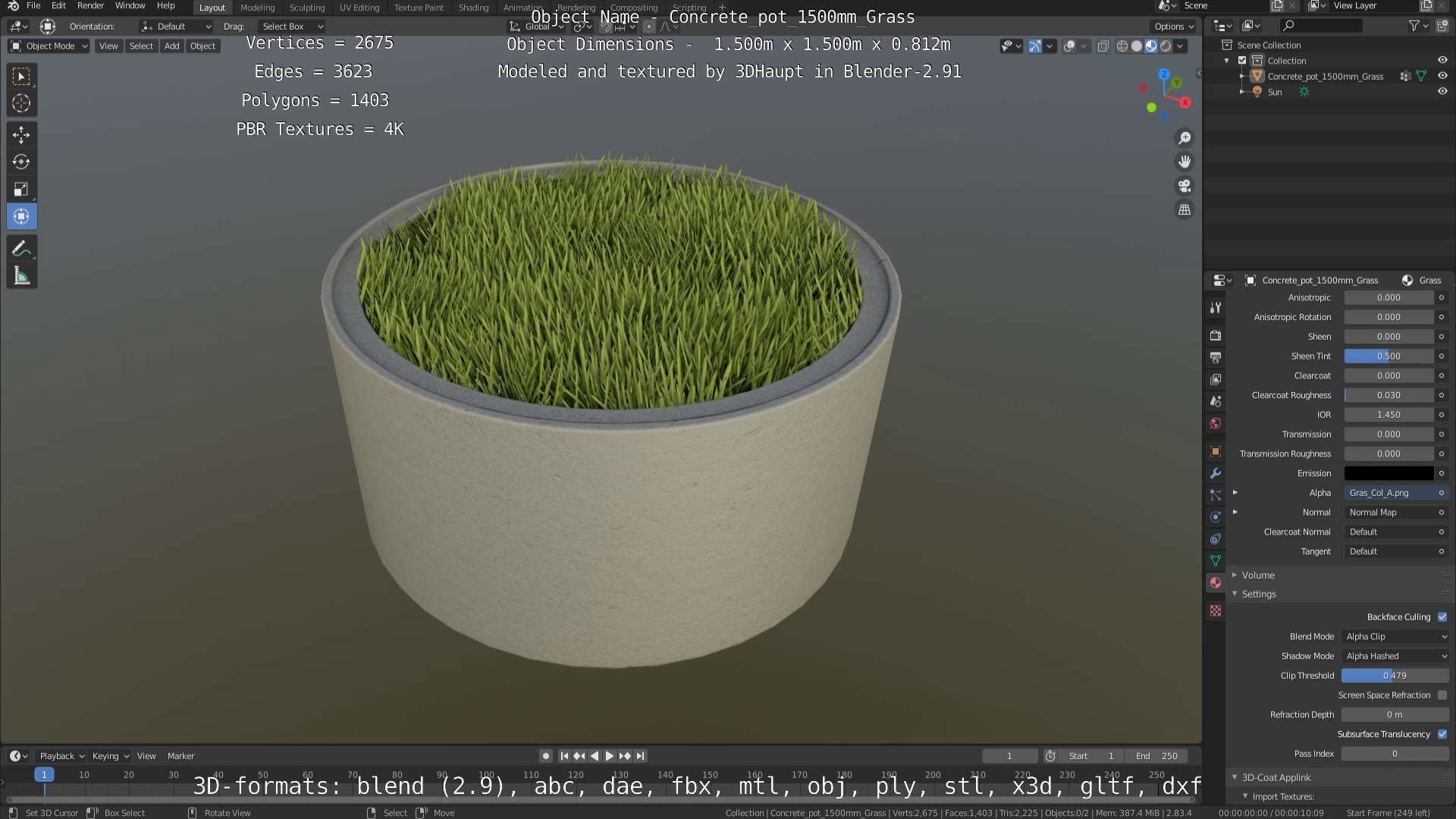 Concrete Pipe Pots with Grass 3D Model Collection_76