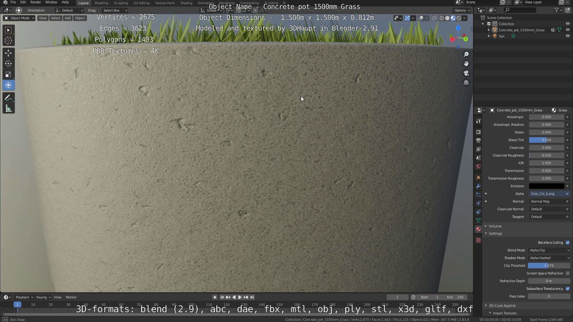 Concrete Pipe Pots with Grass 3D Model Collection_94