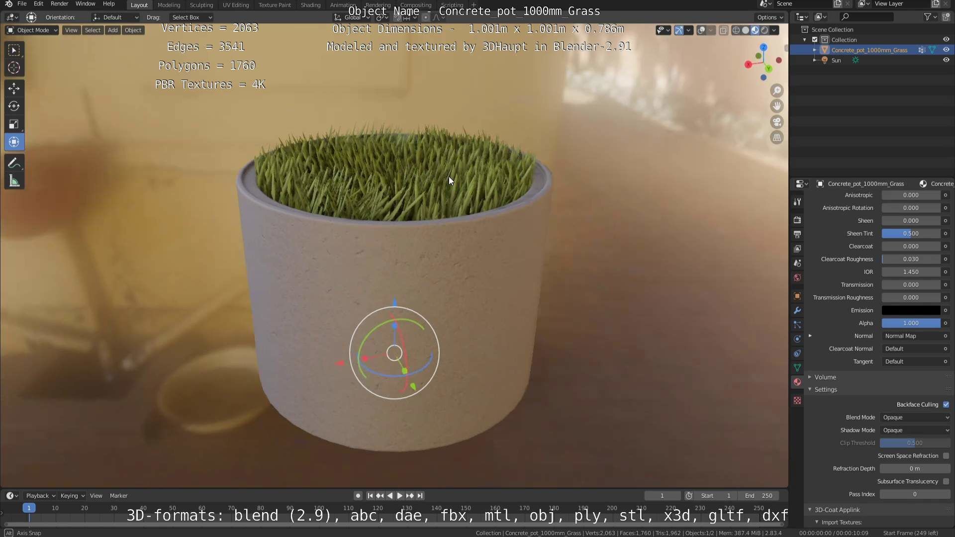 Concrete Pipe Pots with Grass 3D Model Collection_52