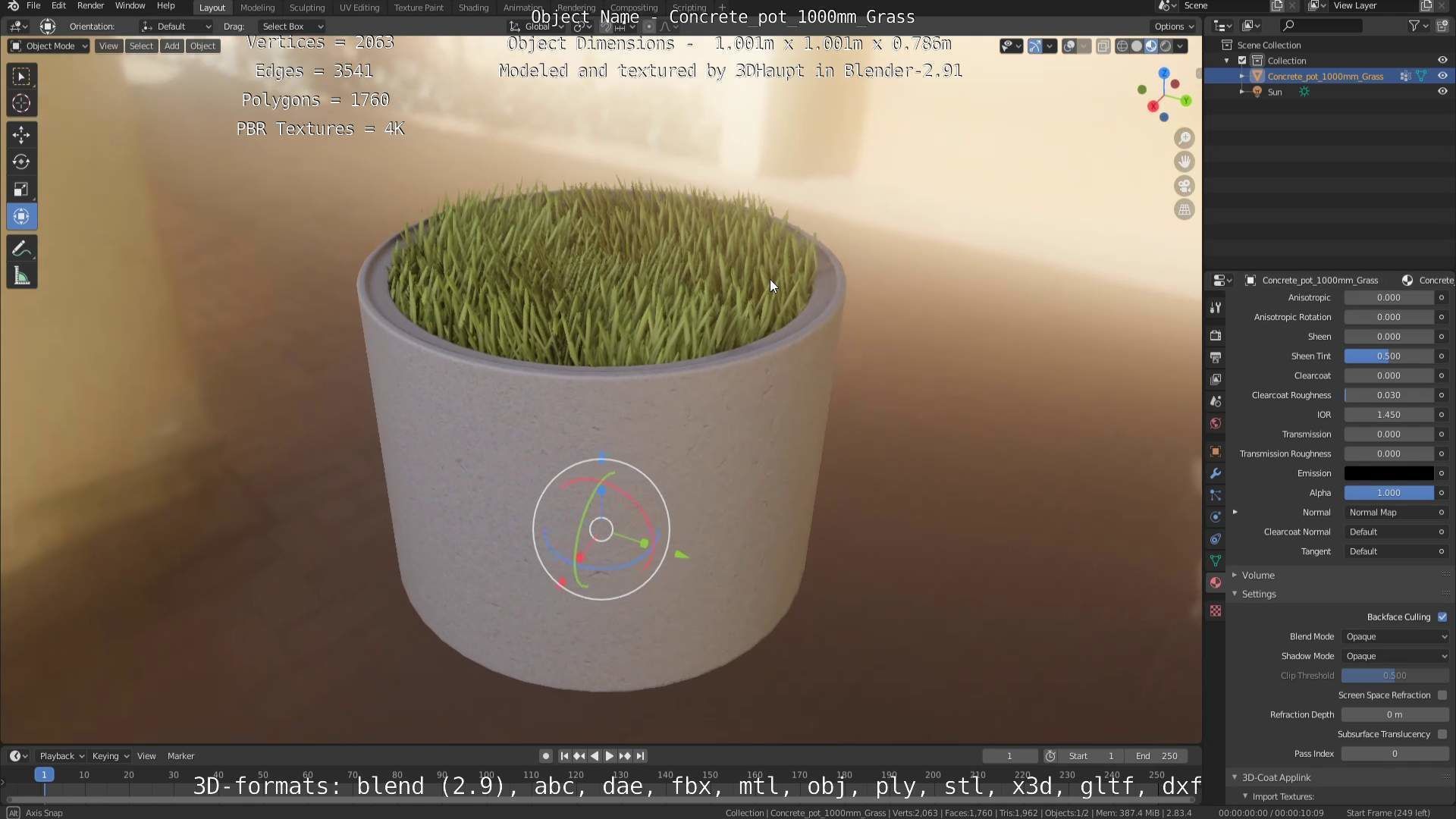 Concrete Pipe Pots with Grass 3D Model Collection_38