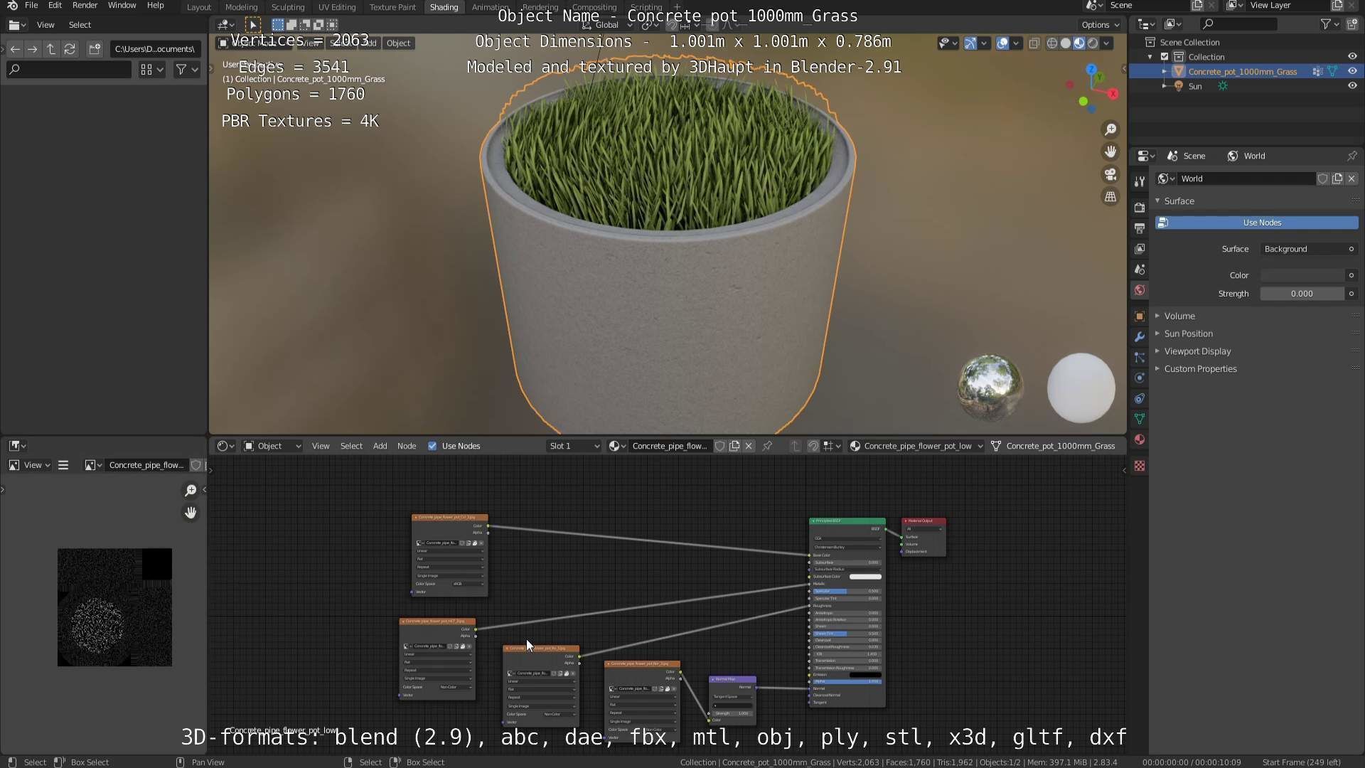 Concrete Pipe Pots with Grass 3D Model Collection_57