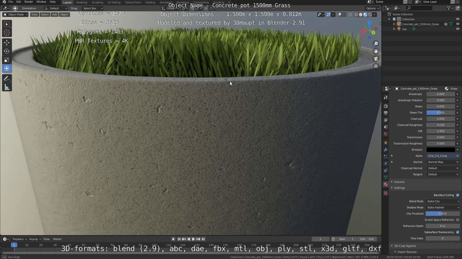 Concrete Pipe Pots with Grass 3D Model Collection_89