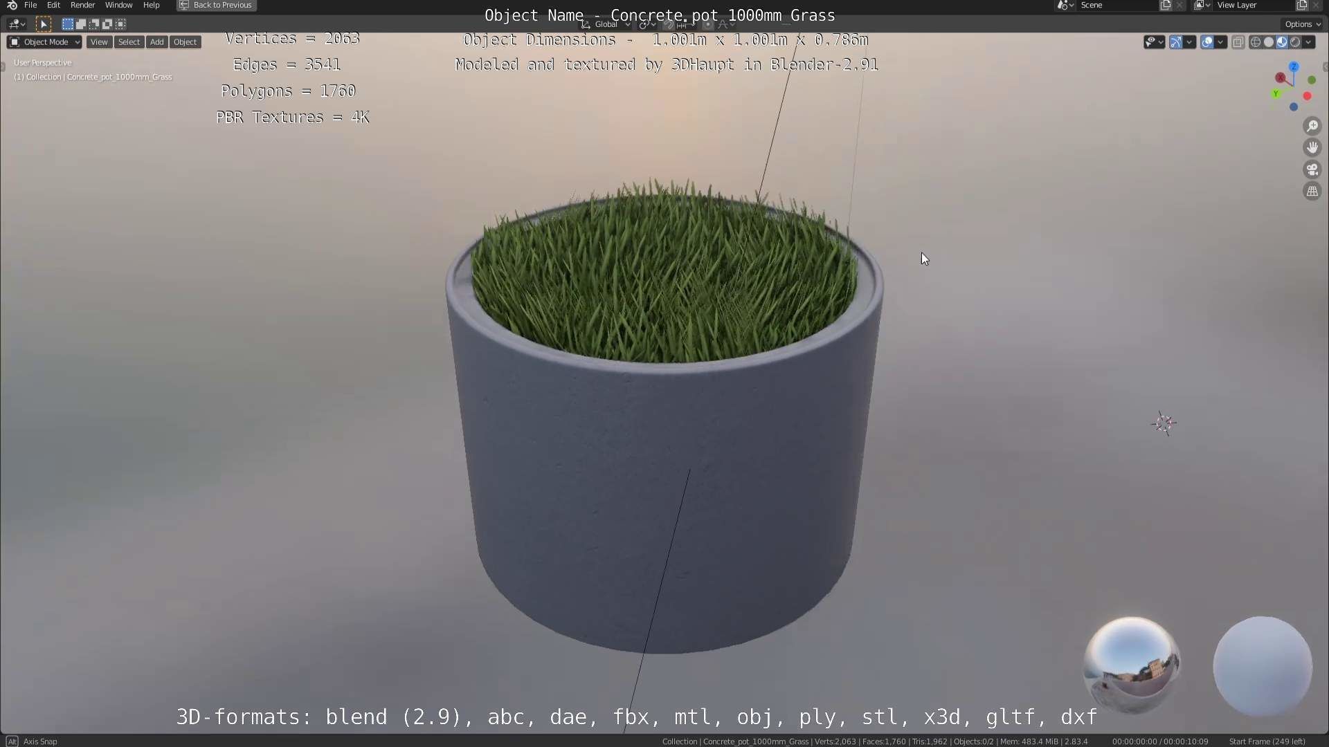 Concrete Pipe Pots with Grass 3D Model Collection_36