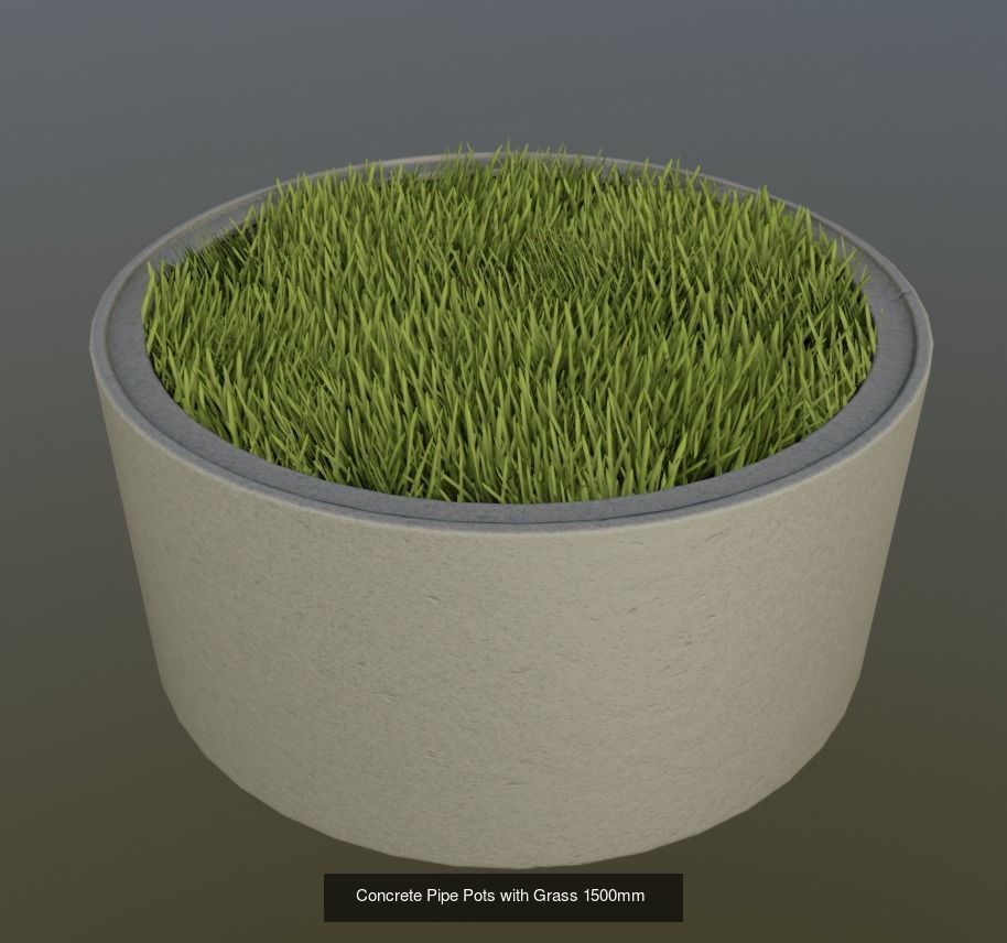 Concrete Pipe Pots with Grass 3D Model Collection_5