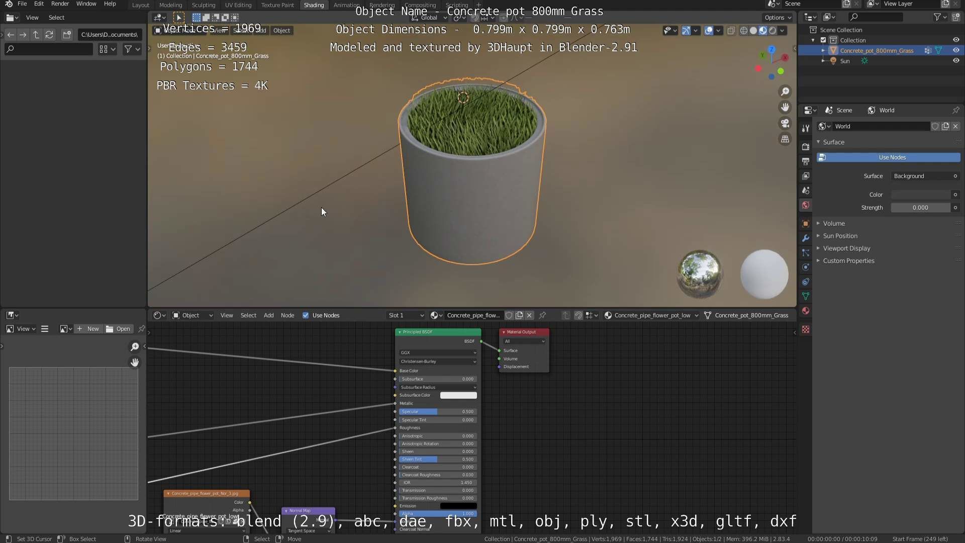 Concrete Pipe Pots with Grass 3D Model Collection_24