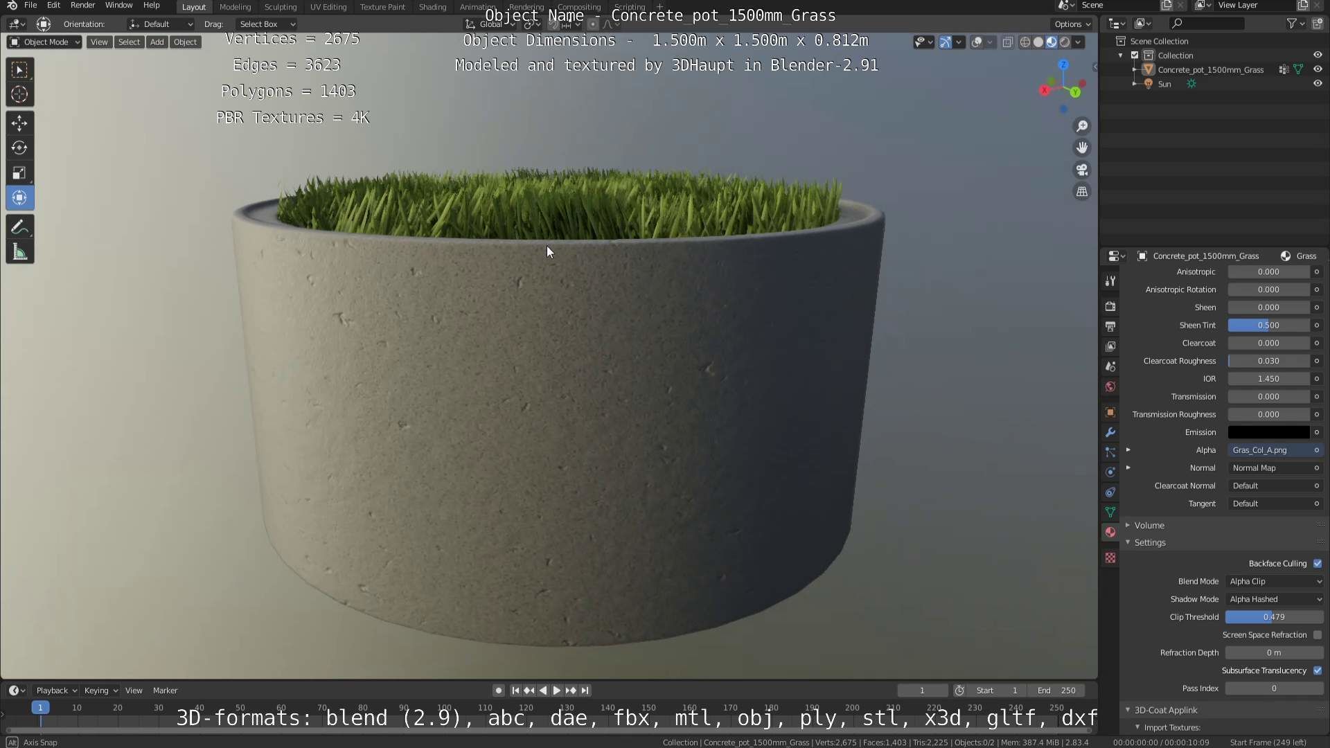 Concrete Pipe Pots with Grass 3D Model Collection_70