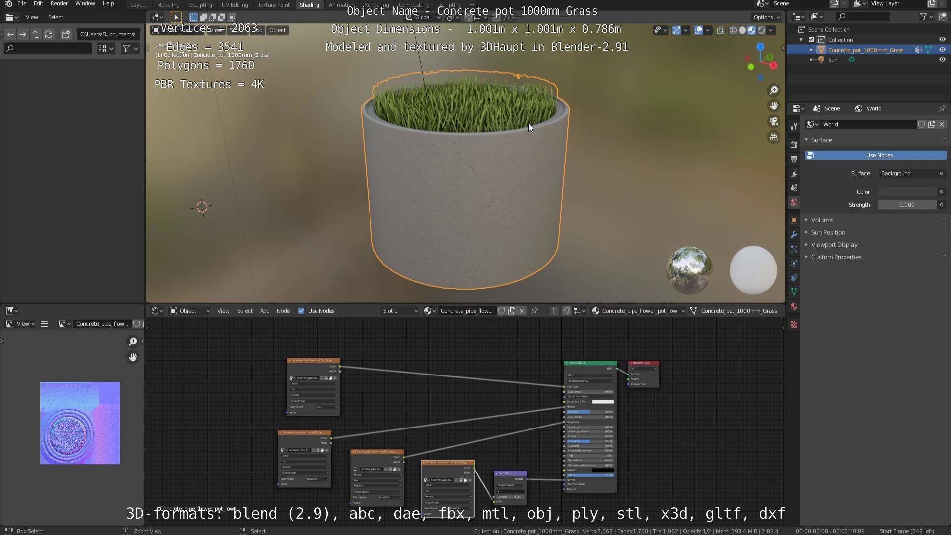 Concrete Pipe Pots with Grass 3D Model Collection_54