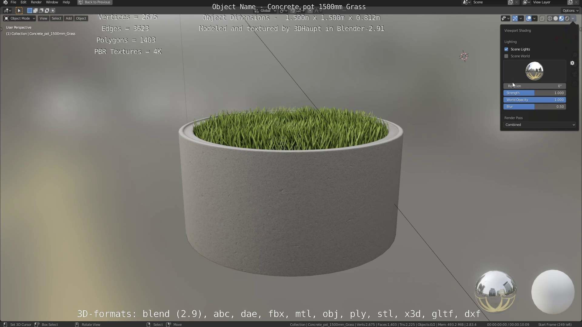 Concrete Pipe Pots with Grass 3D Model Collection_87