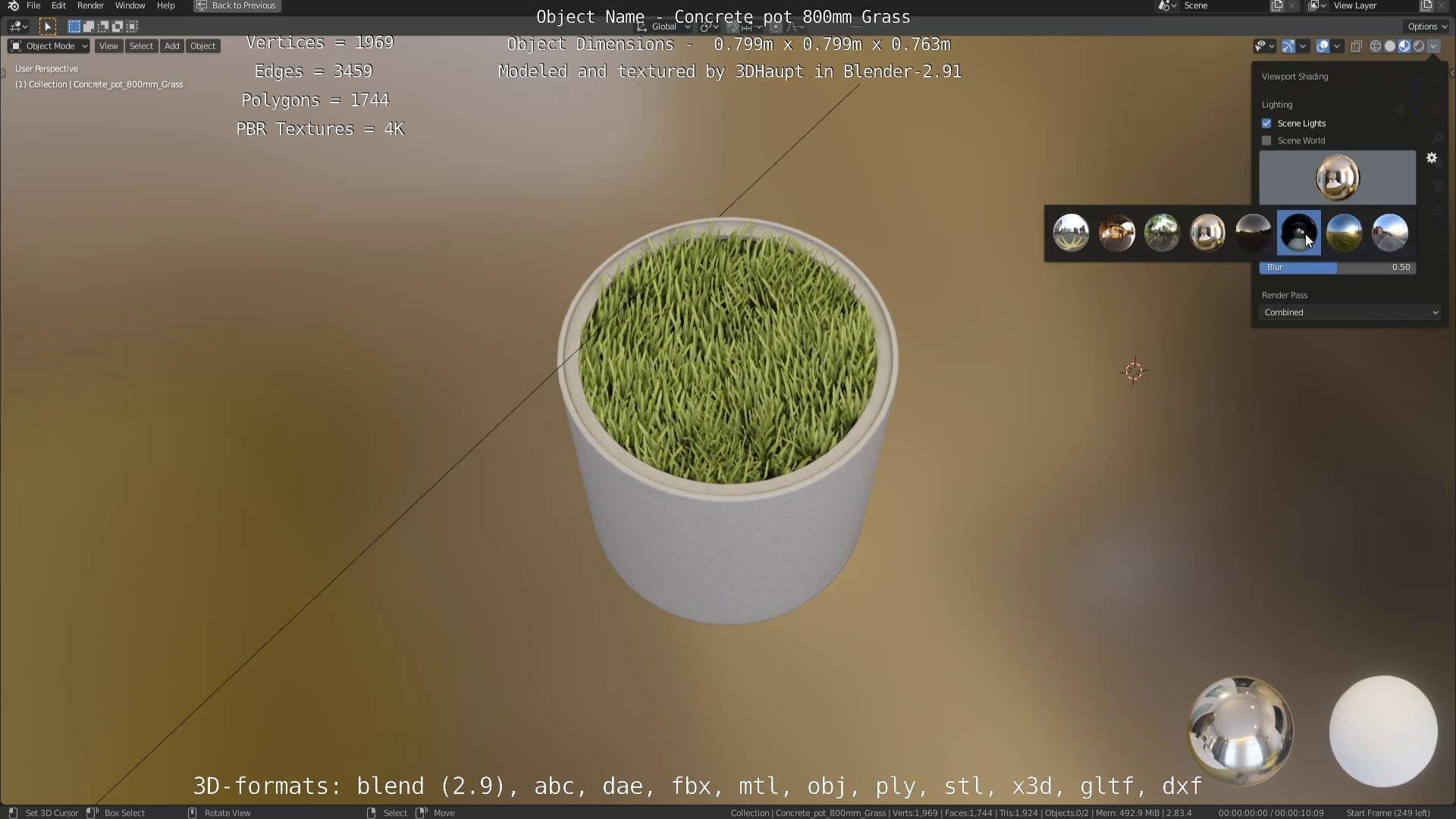 Concrete Pipe Pots with Grass 3D Model Collection_14