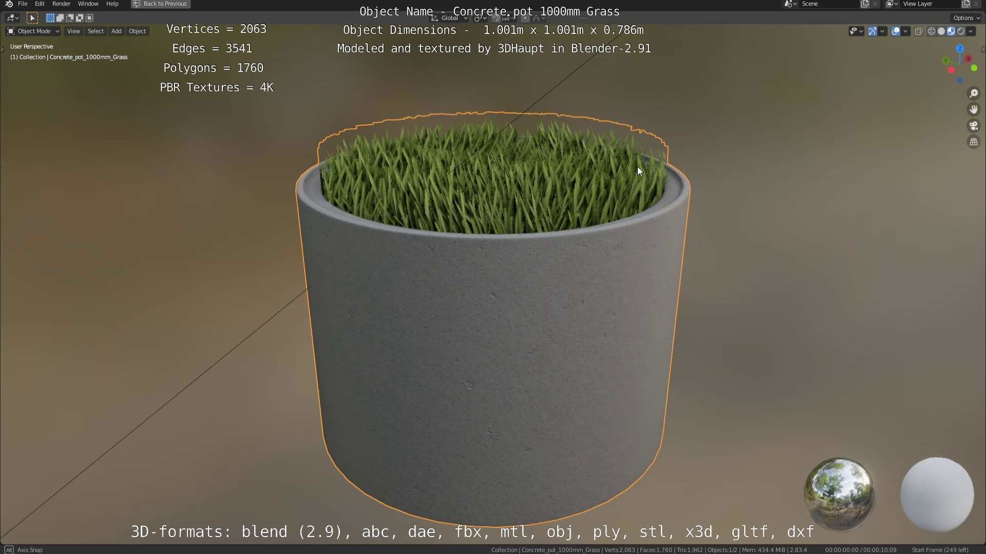 Concrete Pipe Pots with Grass 3D Model Collection_48