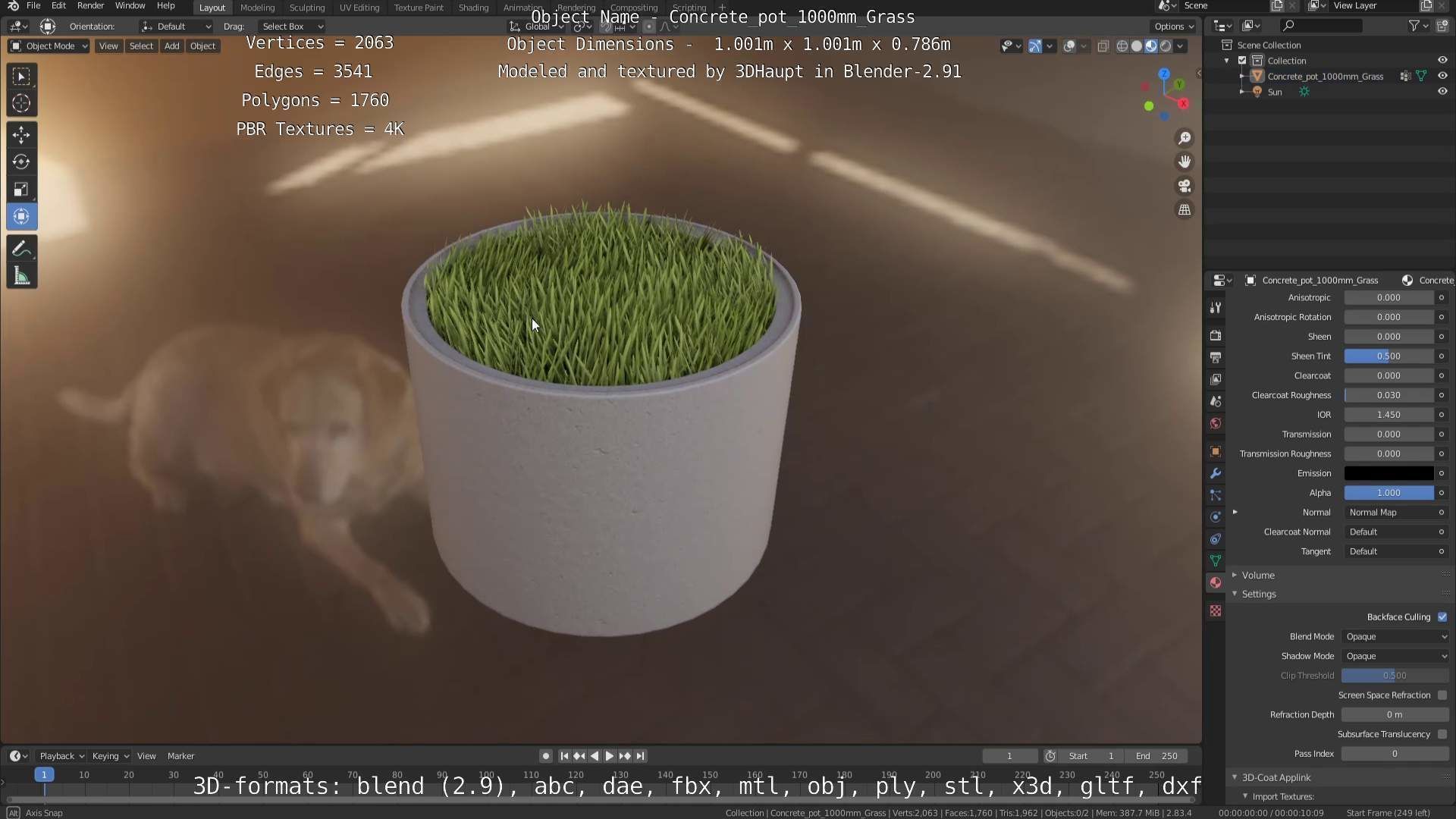 Concrete Pipe Pots with Grass 3D Model Collection_37
