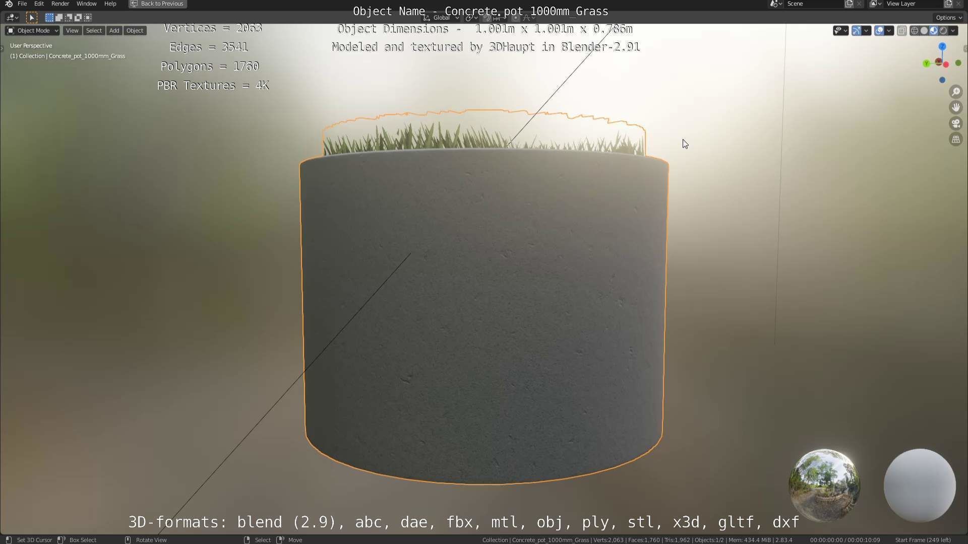 Concrete Pipe Pots with Grass 3D Model Collection_27