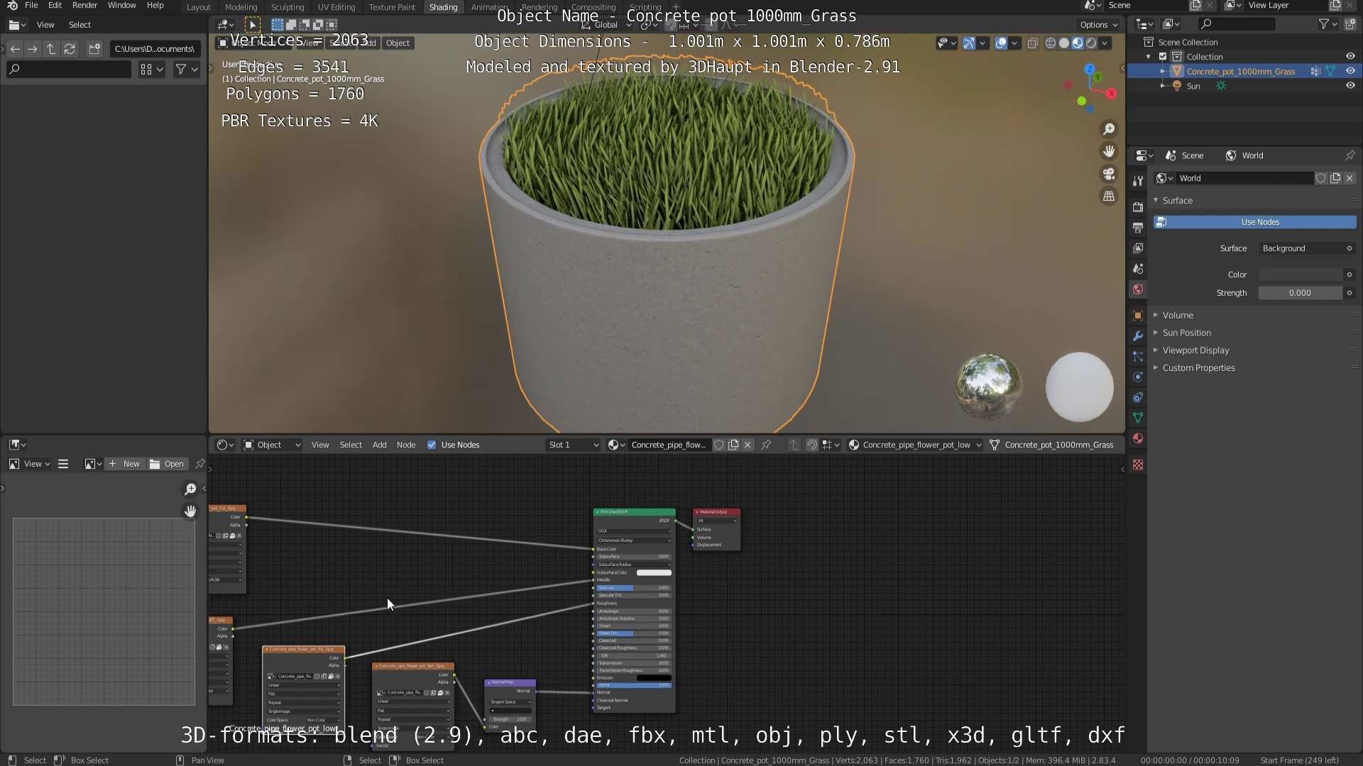 Concrete Pipe Pots with Grass 3D Model Collection_60