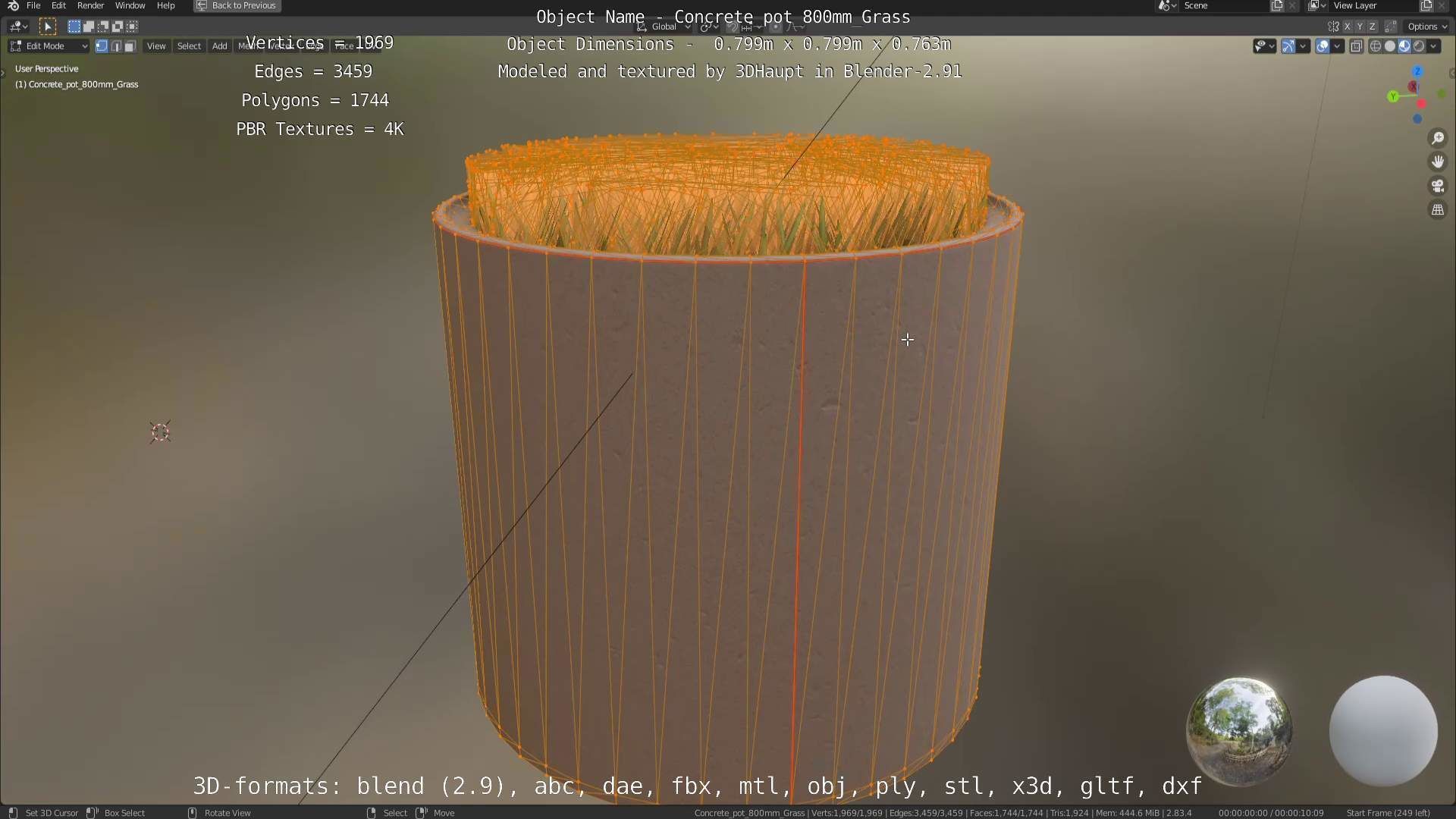 Concrete Pipe Pots with Grass 3D Model Collection_23