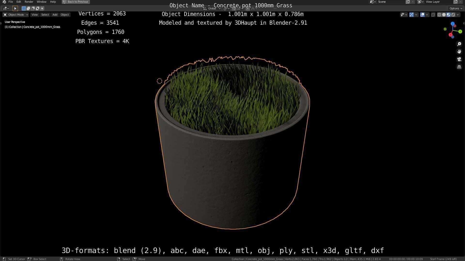 Concrete Pipe Pots with Grass 3D Model Collection_34