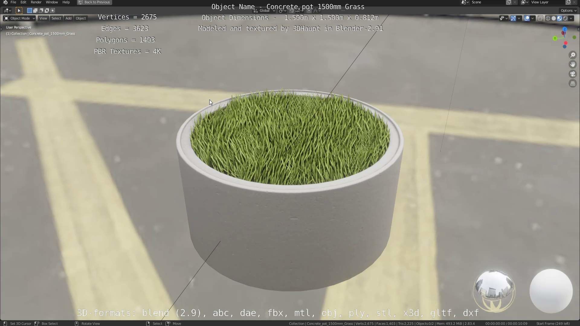Concrete Pipe Pots with Grass 3D Model Collection_67