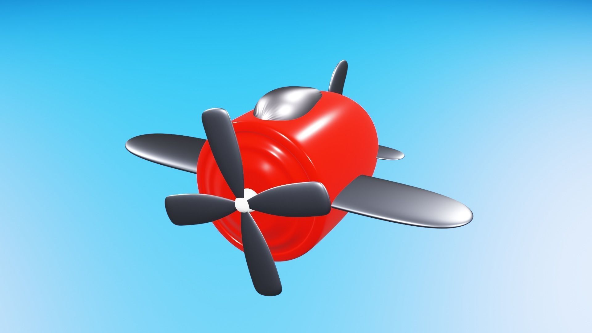 cartoon airplane red metal propeller for children jet 3D model_2