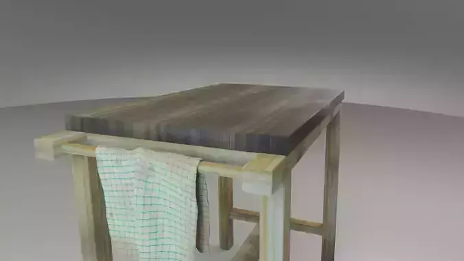 Rustic Wooden butchers block counter Low-poly 3D model