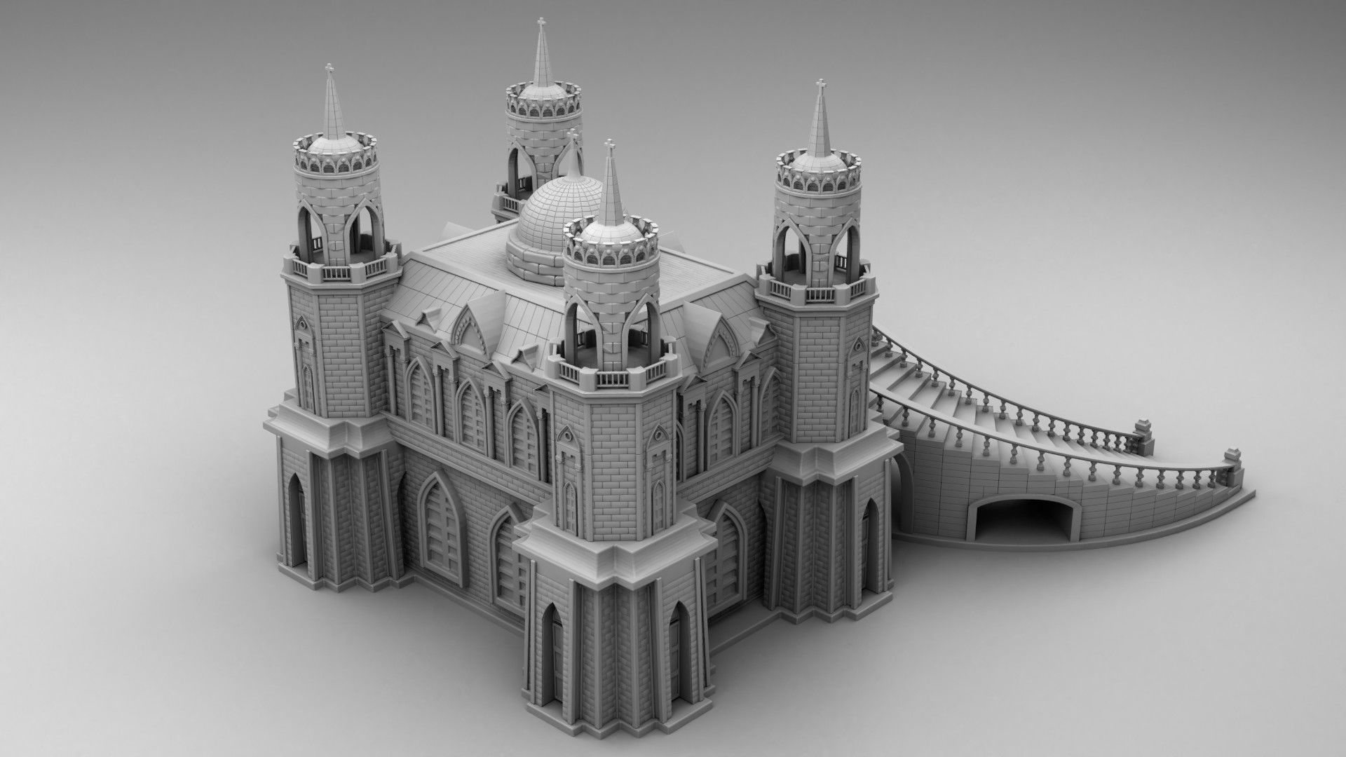 Castle with towers 3D print model_1