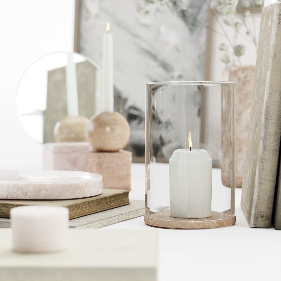 Marble Decorative Set with Old Books 3D model_2