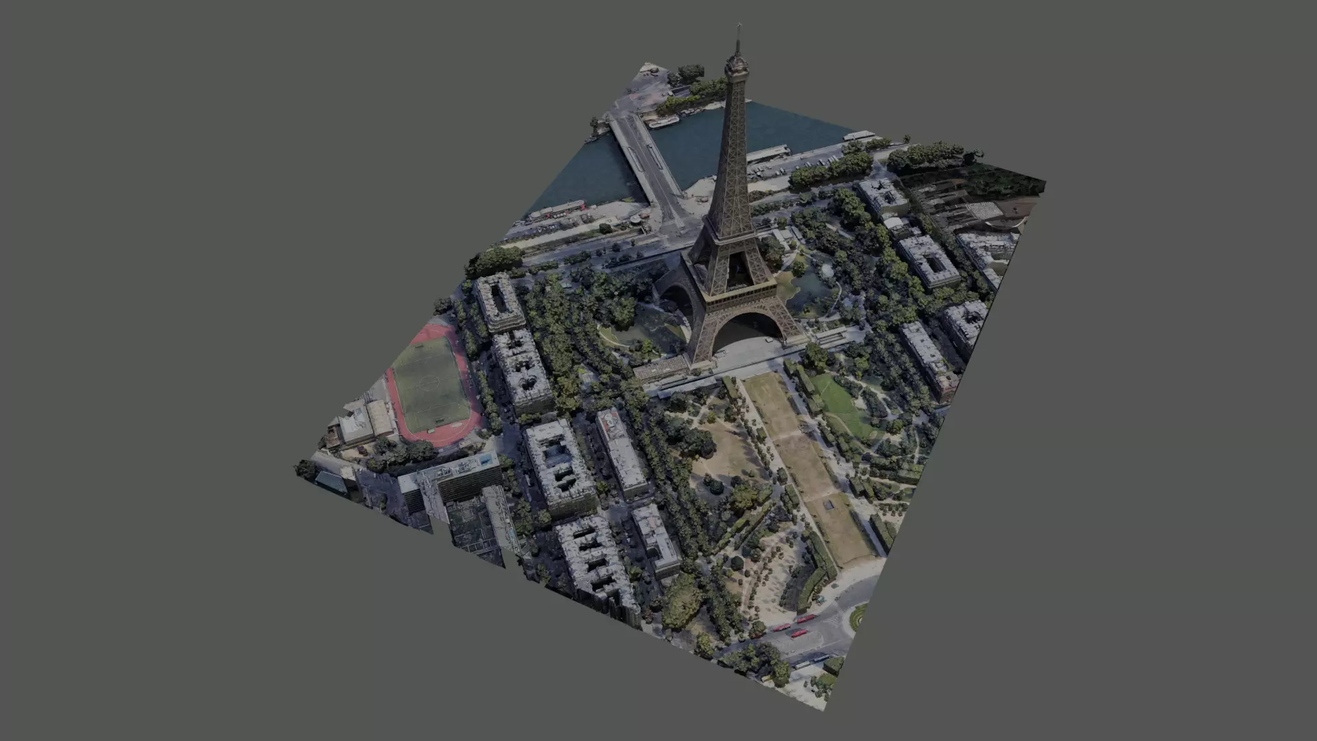 Eiffel Tower with sorrounding area Low-poly 3D model_0