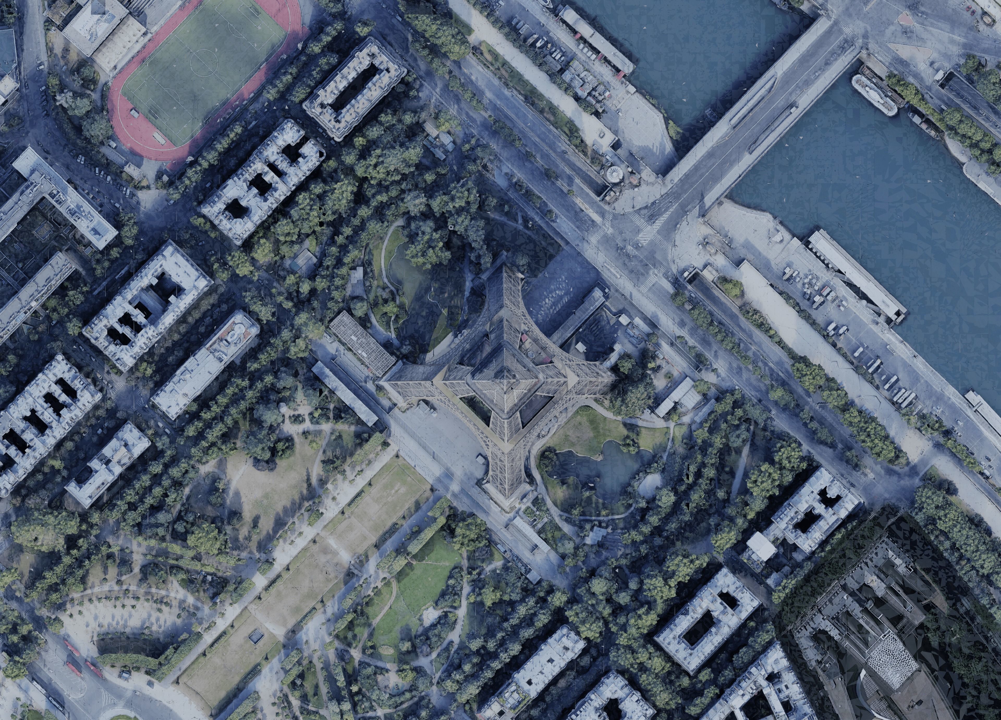 Eiffel Tower with sorrounding area Low-poly 3D model_2