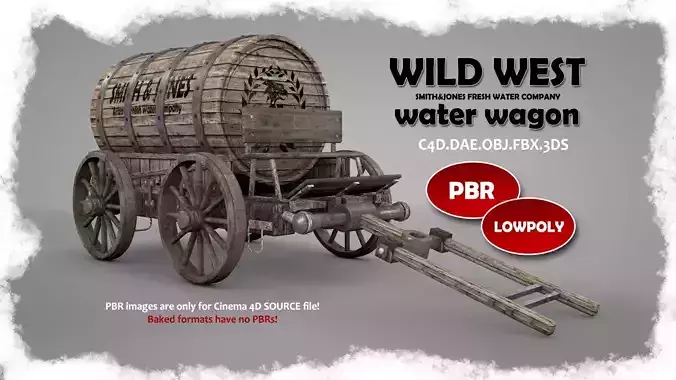 Wild West Water Wagon Low-poly 3D model