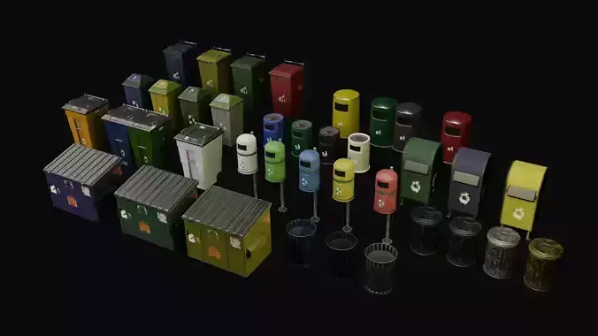 Pack Public trash Low-poly 3D model