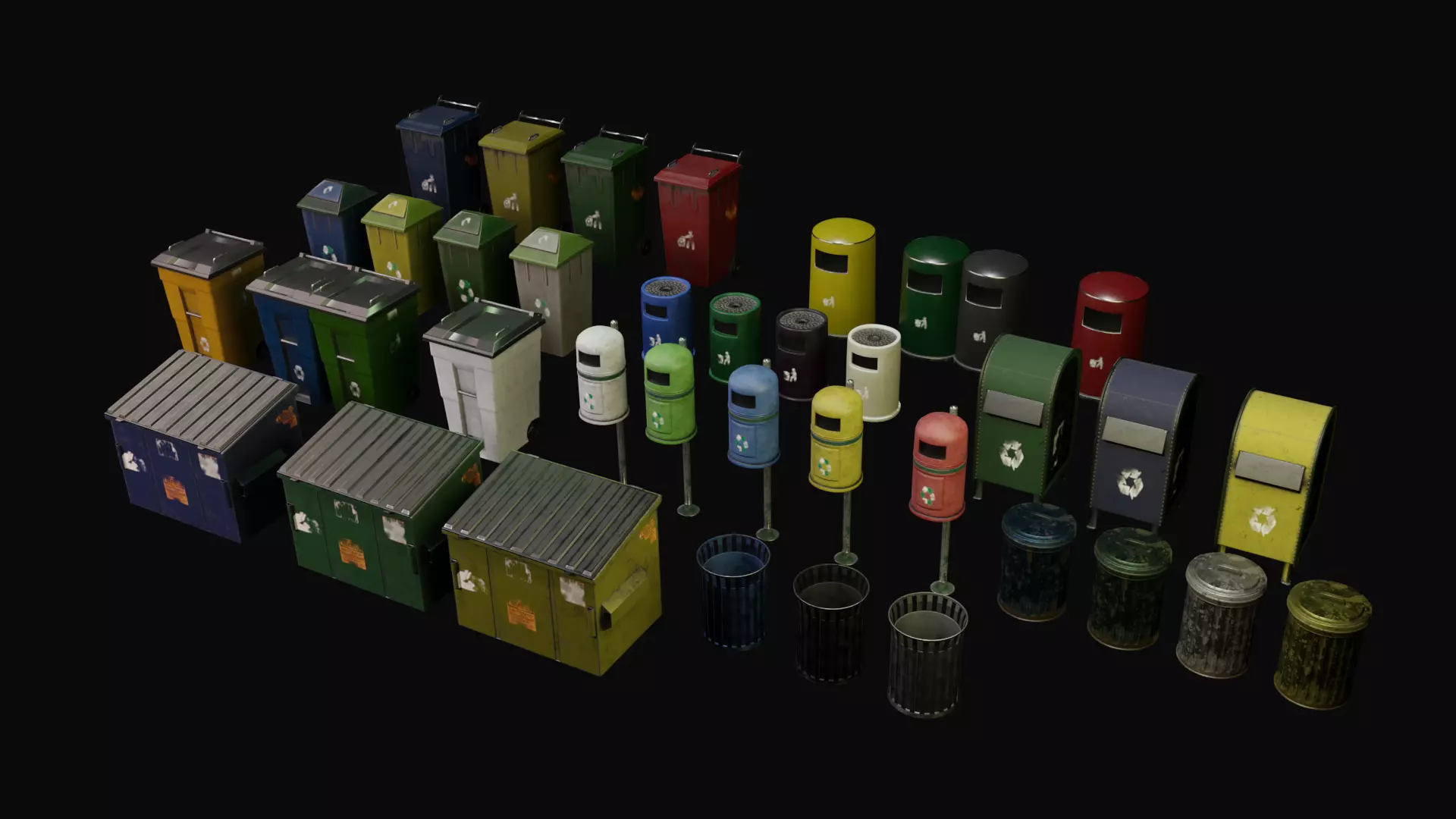 Pack Public trash Low-poly 3D model_0