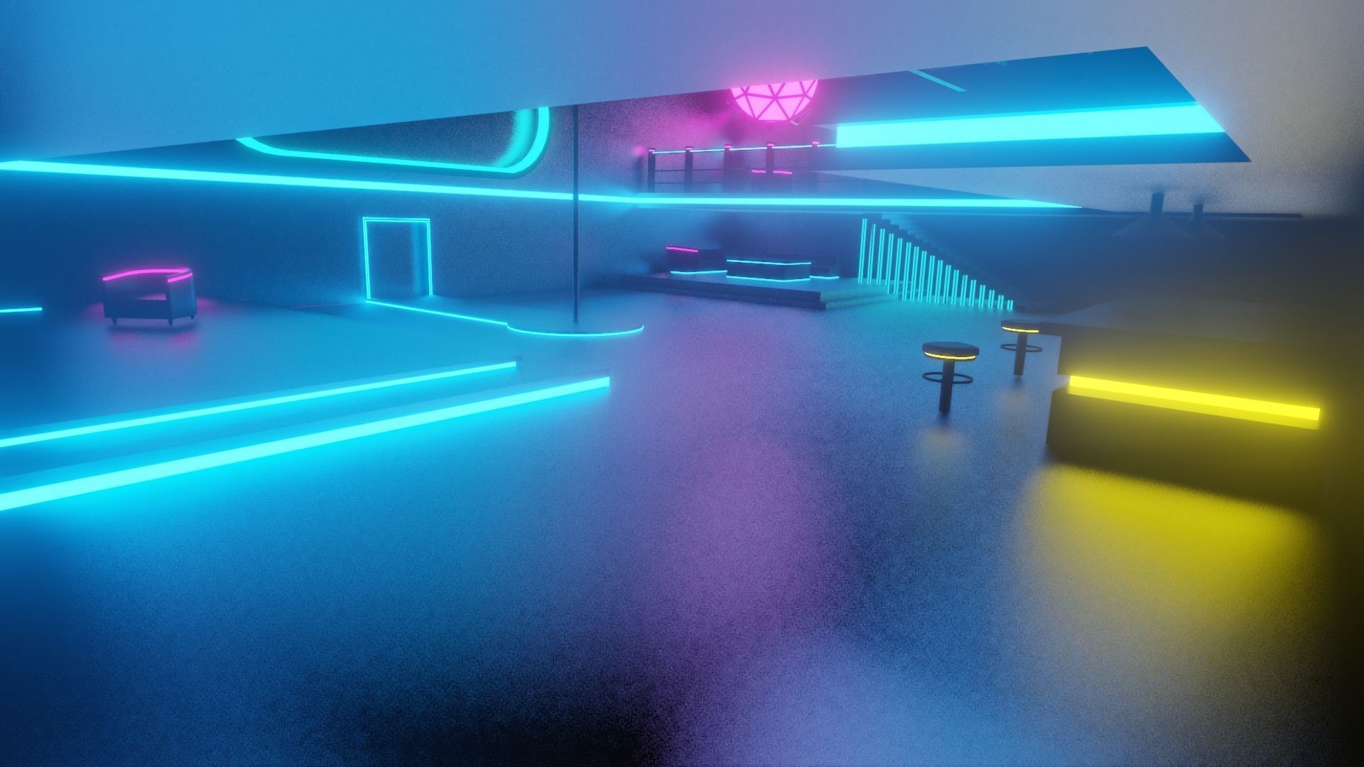 lowpoly baar room with neon lights Low-poly 3D model_6