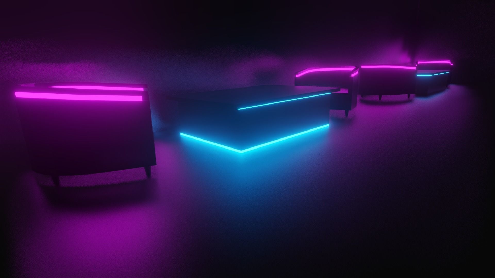 lowpoly baar room with neon lights Low-poly 3D model_7