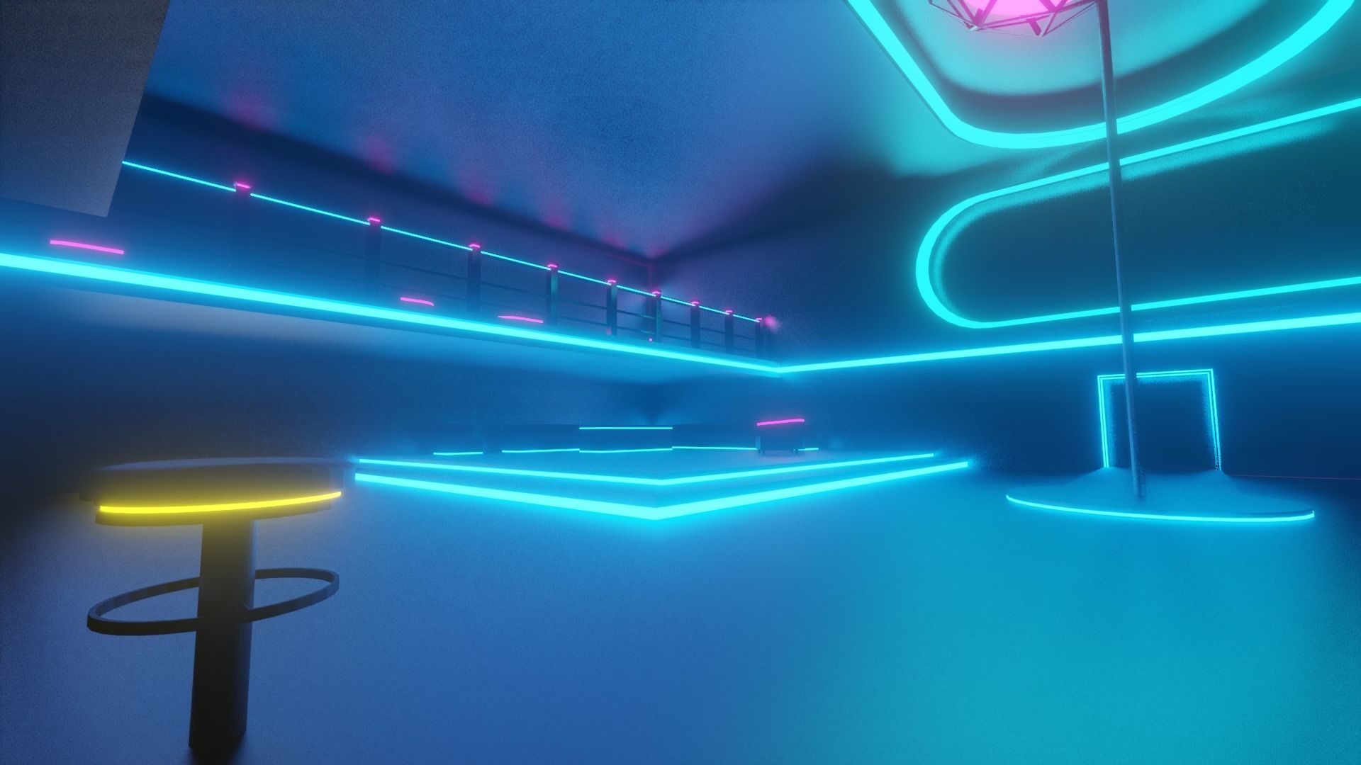 lowpoly baar room with neon lights Low-poly 3D model_9