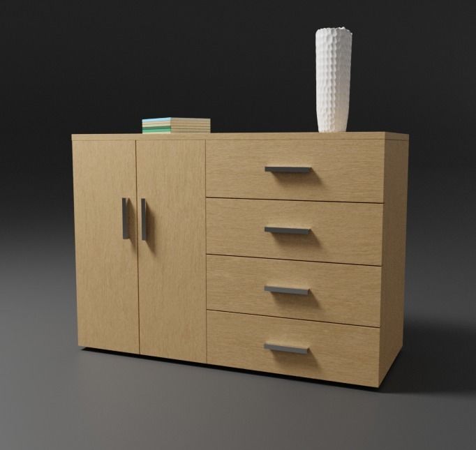 Cupboard dresser with drawers and vase 3D model_2