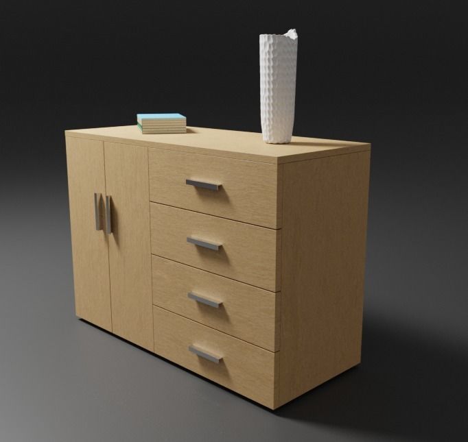 Cupboard dresser with drawers and vase 3D model_1