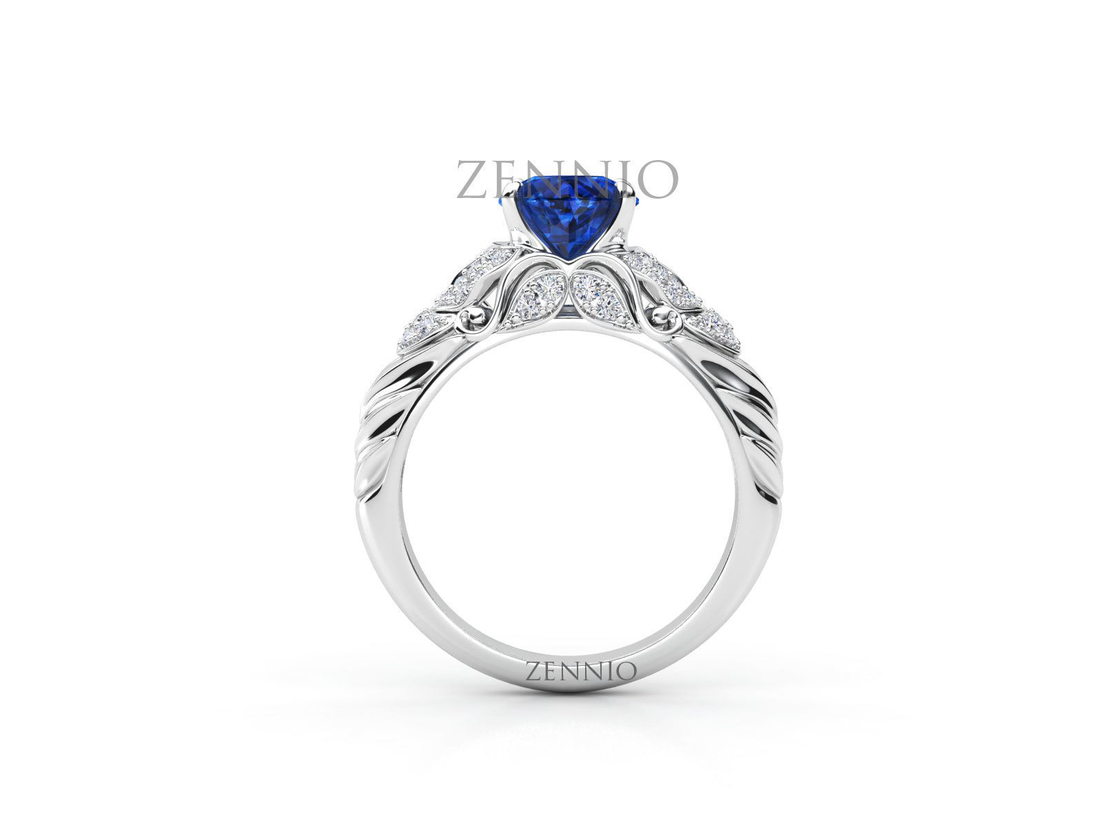 ZR007 sapphire and diamond engagement ring 3D print model_2