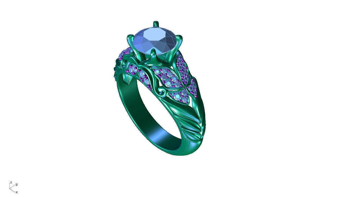 ZR007 sapphire and diamond engagement ring 3D print model_7
