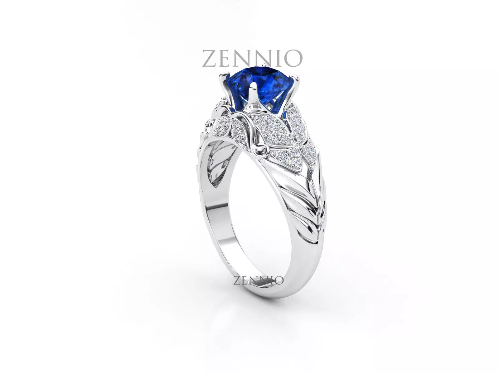 ZR007 sapphire and diamond engagement ring 3D print model_0