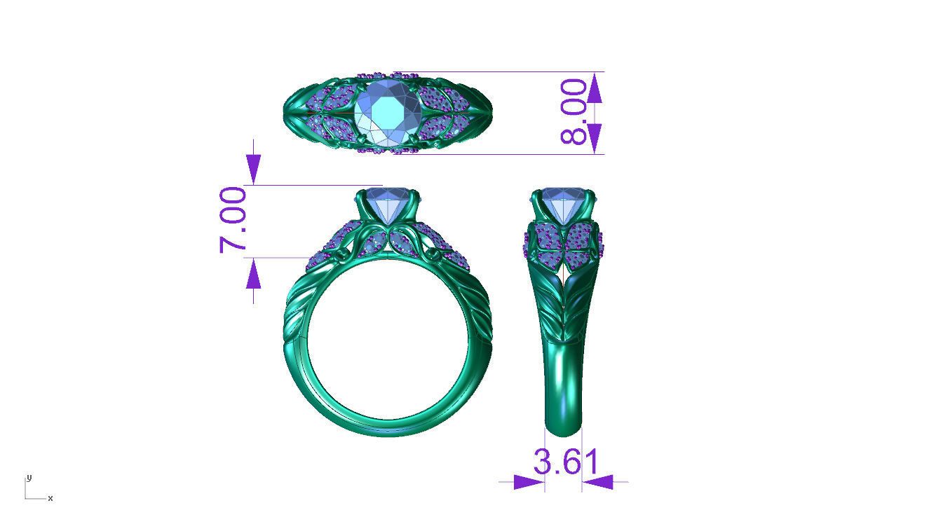ZR007 sapphire and diamond engagement ring 3D print model_8