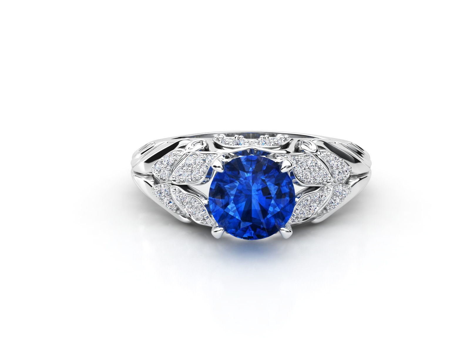 ZR007 sapphire and diamond engagement ring 3D print model_1