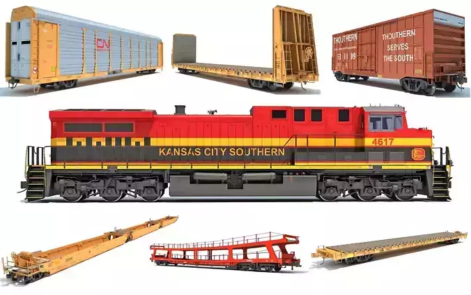 Kansas City Southern Freight Train 3D Model Collection