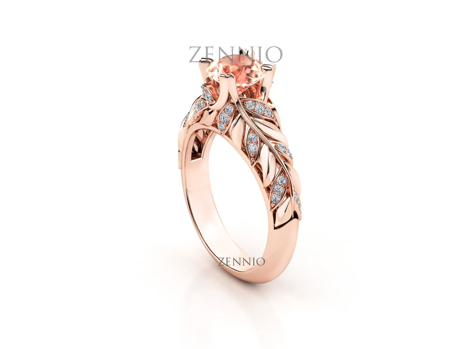 ZR004 sapphire engagement ring with leaves 3D print model_4