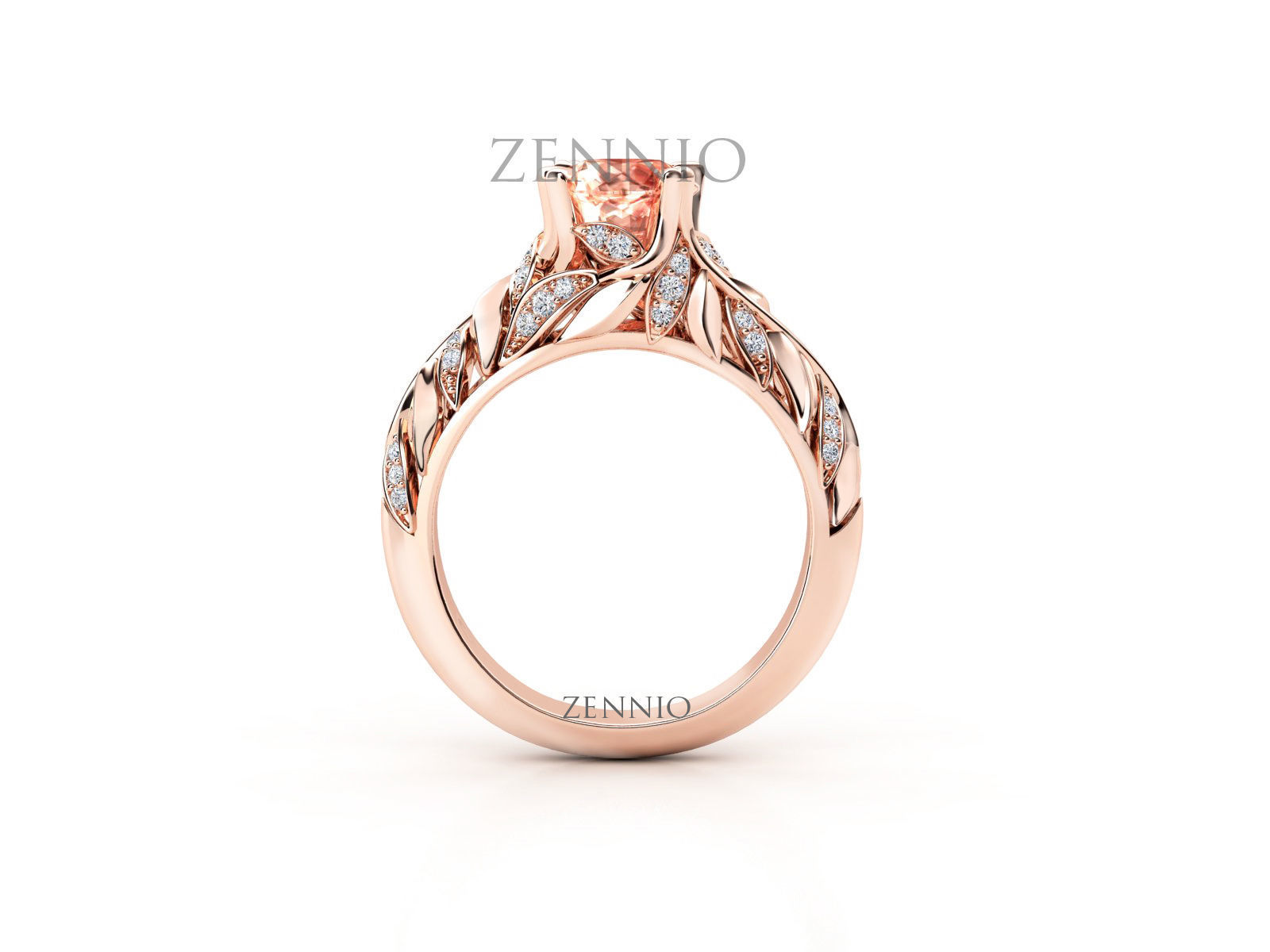 ZR004 sapphire engagement ring with leaves 3D print model_5