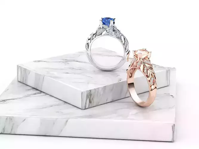 ZR004 sapphire engagement ring with leaves