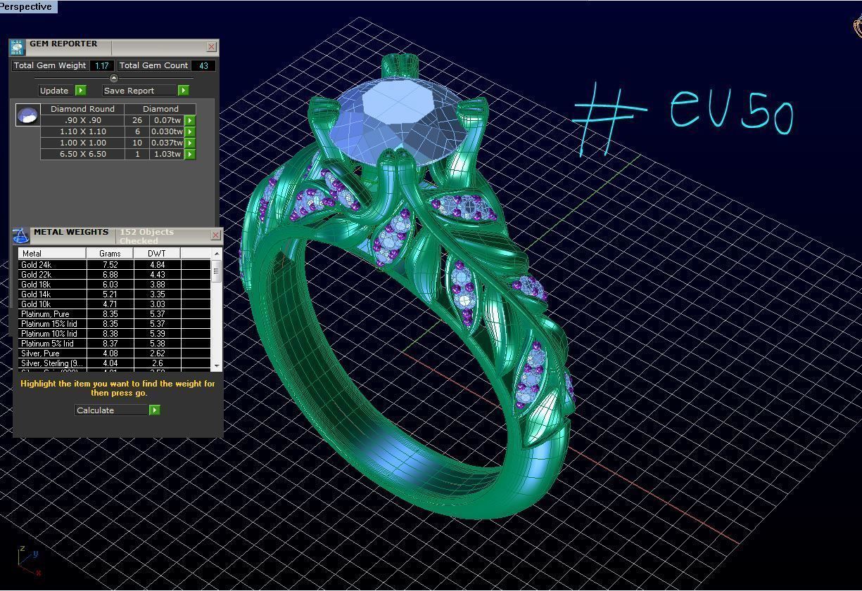 ZR004 sapphire engagement ring with leaves 3D print model_10