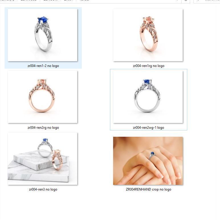 ZR004 sapphire engagement ring with leaves 3D print model_6