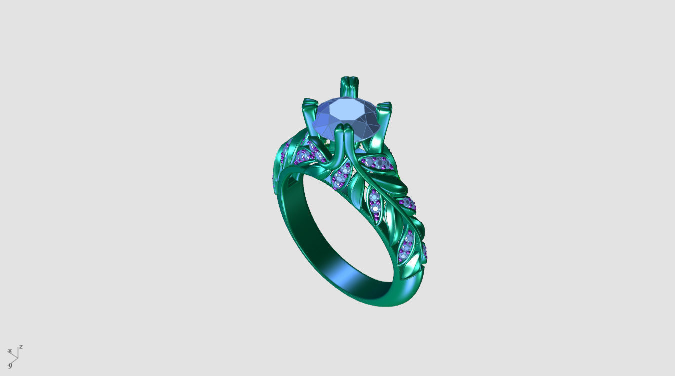 ZR004 sapphire engagement ring with leaves 3D print model_8