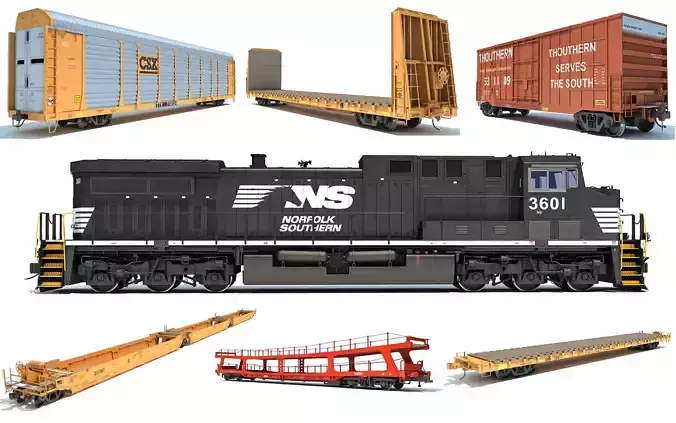 Norfolk Southern Freight Train 3D Model Collection